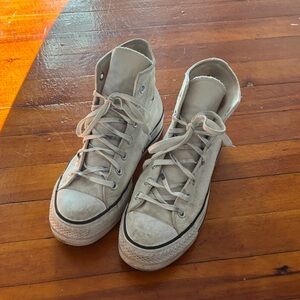 Converse High-Top Canvas Sneakers in Off-White/Tan